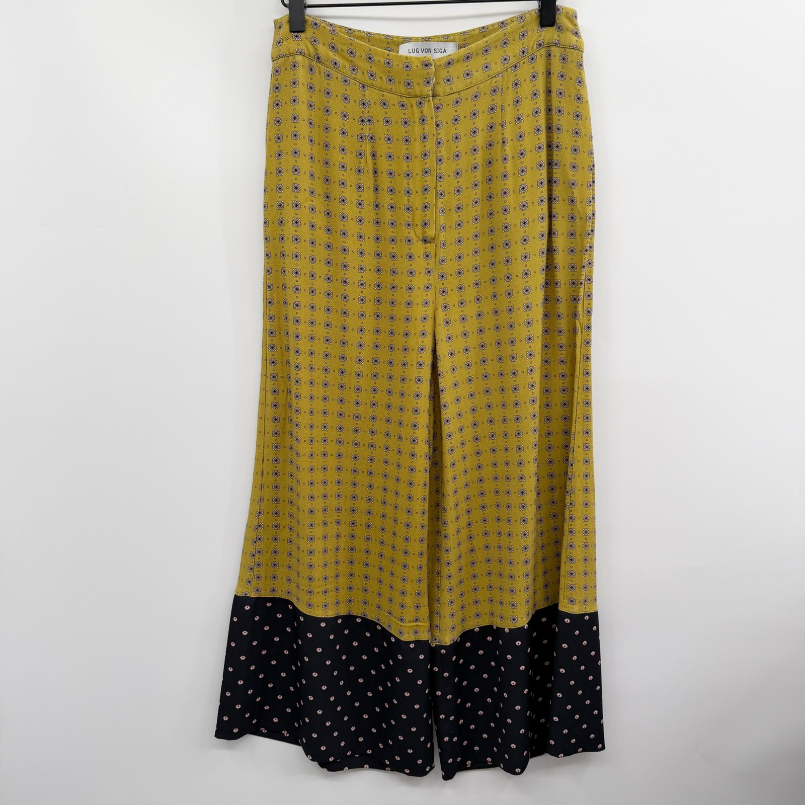 Lug Von Siga Wide Leg Crop Pants In Mustard Yellow Floral Print Size 38 Us 6